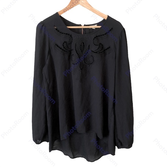 Black Embroidered Tunic Blouse Gold Exposed Zipper - Picture 1 of 11